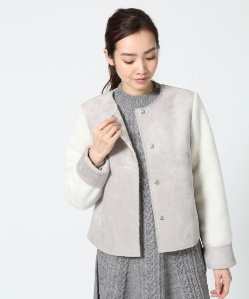 A part by（アパートバイ）の「Ｆムートンノーカラージャケット（ジャケット/アウター・レディース・ブラック/グレー・Ｍ/Ｌ）」の2枚目の写真