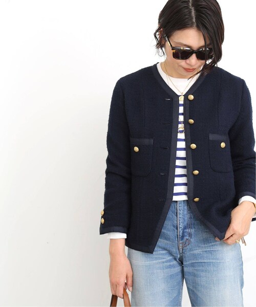ドゥーズィエムクラス tweed Vネック ジャケット Deuxieme Classe（ドゥーズィエムクラス）の「tweed Vネック