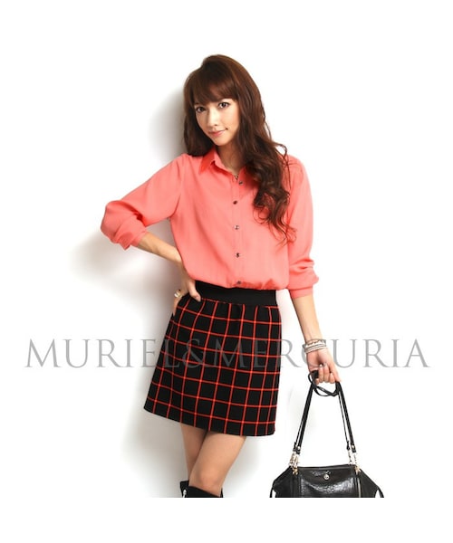 MURIEL&MERCURIA（マリエルアンドマキュリア）の「チェックドッキングシャツワンピース（ワンピース・レディース・CAMEL/ORANGE・38）」の2枚目の写真