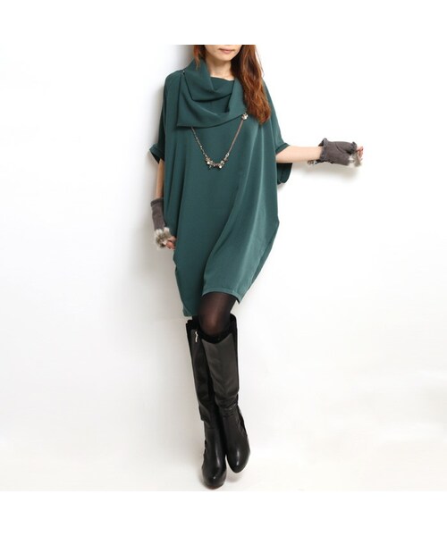 MURIEL&MERCURIA（マリエルアンドマキュリア）の「オフタートルドルマンチュニックワンピース（ワンピース・レディース・BLACK/KHAKI・38）」の2枚目の写真
