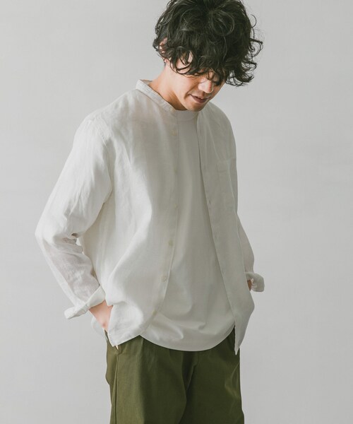 URBAN RESEARCH DOORS(アーバンリサーチドアーズ)の「リネンバンドカラーシャツ(その他・メンズ・White/Gingham/Paisley/GreenCheck/Indigo/Mint・M/L)」の14枚目の写真