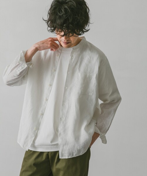 URBAN RESEARCH DOORS(アーバンリサーチドアーズ)の「リネンバンドカラーシャツ(その他・メンズ・White/Gingham/Paisley/GreenCheck/Indigo/Mint・M/L)」の8枚目の写真