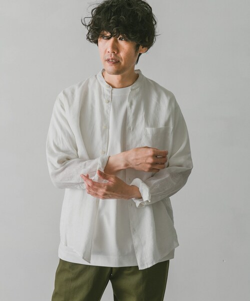 URBAN RESEARCH DOORS(アーバンリサーチドアーズ)の「リネンバンドカラーシャツ(その他・メンズ・White/Gingham/Paisley/GreenCheck/Indigo/Mint・M/L)」の12枚目の写真