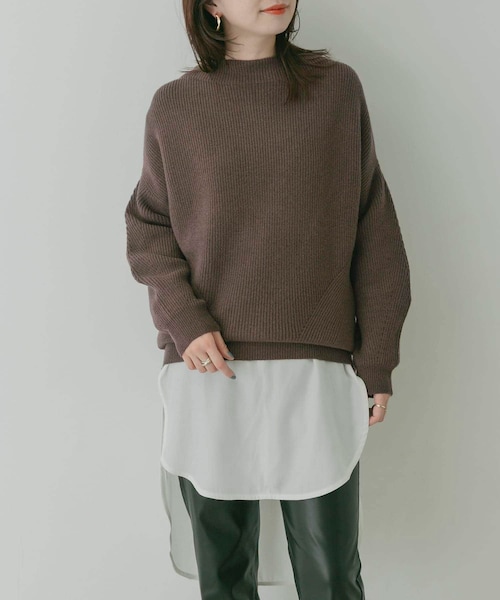 KBF+（ケービーエフプラス）の「KBF+ 片畦ボトルネックニット∴（その他・レディース・PURPLE/D.BROWN/IVORY・one）」の5枚目の写真