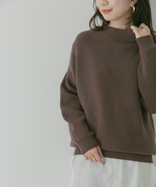 KBF+（ケービーエフプラス）の「KBF+ 片畦ボトルネックニット∴（その他・レディース・PURPLE/D.BROWN/IVORY・one）」の6枚目の写真