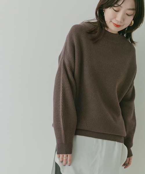 KBF+（ケービーエフプラス）の「KBF+ 片畦ボトルネックニット∴（その他・レディース・PURPLE/D.BROWN/IVORY・one）」の7枚目の写真