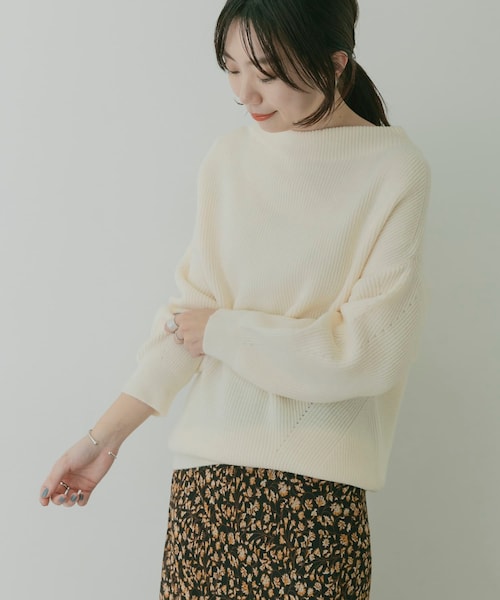 KBF+（ケービーエフプラス）の「KBF+ 片畦ボトルネックニット∴（その他・レディース・PURPLE/D.BROWN/IVORY・one）」の12枚目の写真