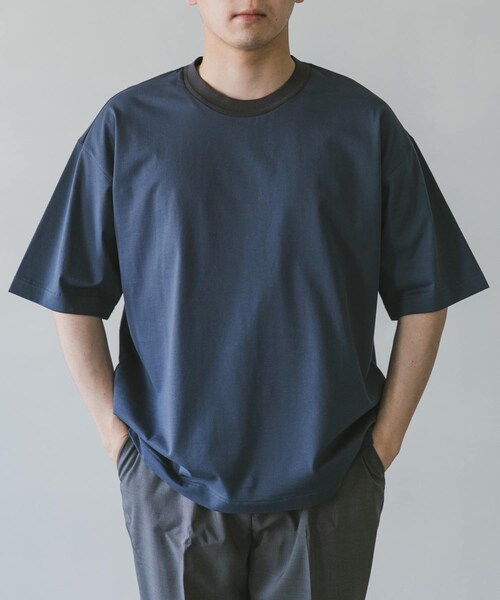STILL BY HAND ドロップショルダー襟ニット配色Tシャツ