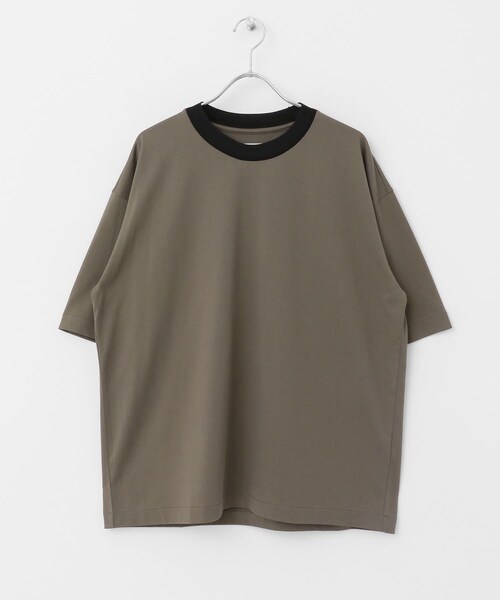 STILL BY HAND ドロップショルダー襟ニット配色Tシャツ