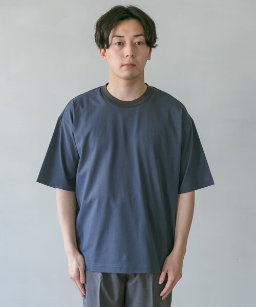 STILL BY HAND ドロップショルダー襟ニット配色Tシャツ