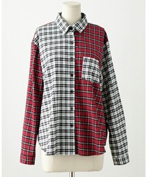 imvely | バイカラールーズチェックシャツ(シャツ/ブラウス)