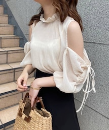 one after another NICE CLAUP | 肩あきリボンブラウス(シャツ/ブラウス)