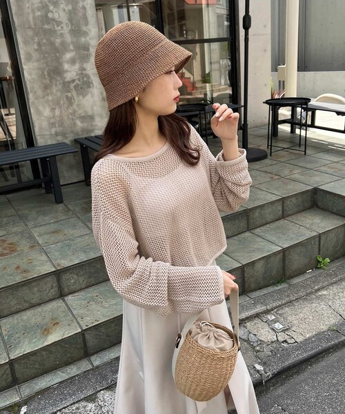 one after another NICE CLAUP（ワンアフターアナザーナイスクラップ）の「メッシュニット（ニット/セーター・レディース・アイボリー/ベージュ/モカ・0）」の2枚目の写真