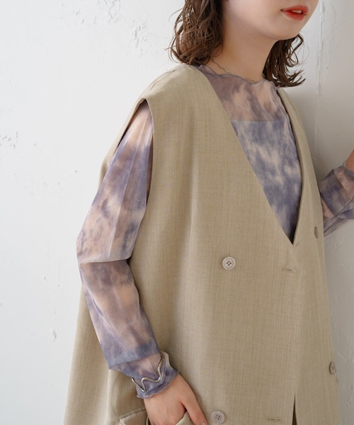 Kastane（カスタネ）の「【新色追加】シアータイダイキャミ付きインナー（Tシャツ/カットソー・レディース・ピンク/グレー・F）」の2枚目の写真