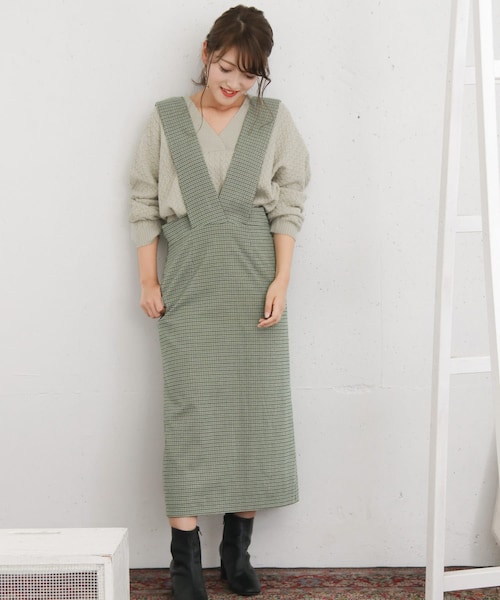 KBF+（ケービーエフプラス）の「KBF+ ガングラブチェックジャンパースカート∴（その他・レディース・GRAY/GREEN/PURPLE・one）」の9枚目の写真
