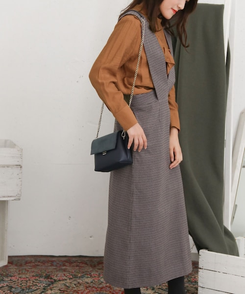 KBF+（ケービーエフプラス）の「KBF+ ガングラブチェックジャンパースカート∴（その他・レディース・GRAY/GREEN/PURPLE・one）」の4枚目の写真