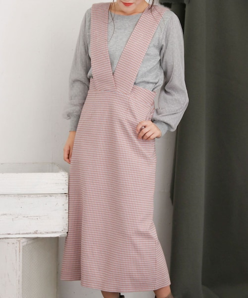 KBF+（ケービーエフプラス）の「KBF+ ガングラブチェックジャンパースカート∴（その他・レディース・GRAY/GREEN/PURPLE・one）」の3枚目の写真