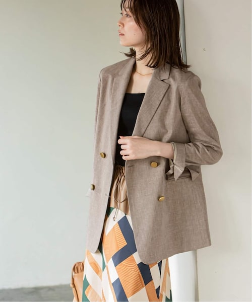 Noble 麻 ストレッチ ダブル ブレスト ジャケット ブラウン 34 美品 Noble（ノーブル）の「《追加予約》麻ストレッチダブルブレスト