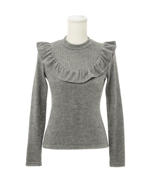 mon Lily（モンリリィ）の「フリルラッピングリブトップス（トップス・レディース・ホワイト/ピンク/グレー/ブラック・M/L）」の3枚目の写真