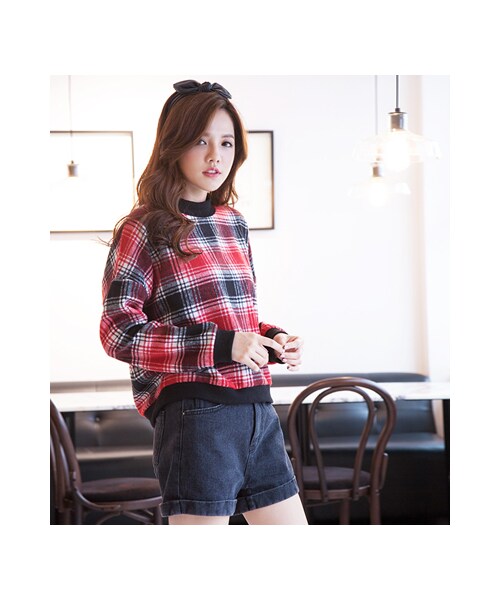 gracegift（グレースギフト）の「英倫街頭 韓國毛料感格紋上衣（トップス・レディース・藍/紅・F）」の8枚目の写真