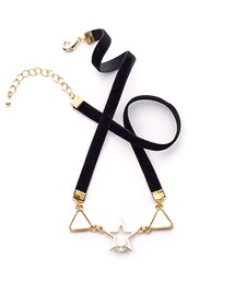 gracegift | 個性女孩 韓國星星幾何黑絨帶項鍊(アクセサリー)