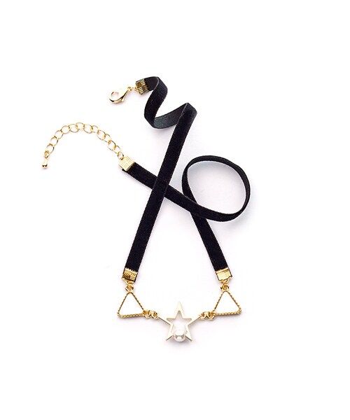 gracegift(グレースギフト)の「個性女孩 韓國星星幾何黑絨帶項鍊(アクセサリー・レディース・黑・F)」の1枚目の写真