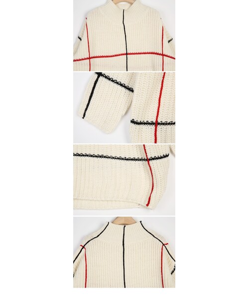 STYLENANDA（スタイルナンダ）の「ラインポイントプチハイネックオーバーサイズニット（トップス・レディース・ブラウン/アイボリー・フリーサイズ）」の17枚目の写真