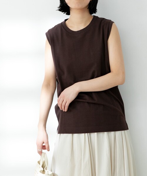 FORK&SPOON（フォークアンドスプーン）の「FORK&SPOON オーガニックコットンノースリーブTシャツ（その他・レディース・ICE GREEN/BROWN/OFF/BLACK・one）」の4枚目の写真