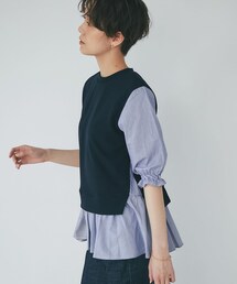 un dix cors（アンディコール）の「【大人気シリーズ】5分袖シャツドッキングフレアープルオーバー（Tシャツ/カットソー）」