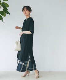 un dix cors | 《予約》【ストレスフリーな着心地】5分袖切替ヘンリーネックワンピース(ワンピース)