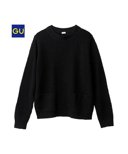 GU（ジーユー）の「（GU）ポケ付きプルオーバー（長袖）（WOMEN ⁄ ニット・レディース・BLUE/NAVY/OFF WHITE/PINK/YELLOW/BLACK・S/L/XL/M）」の3枚目の写真