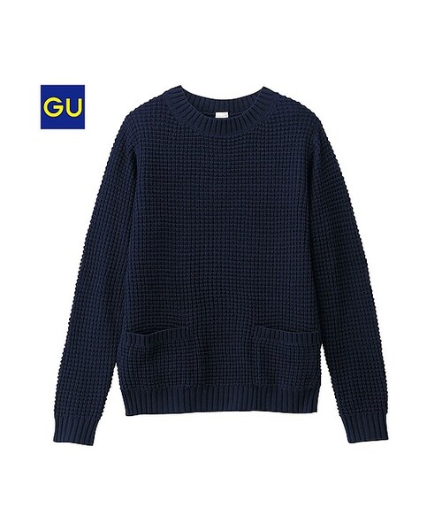 GU（ジーユー）の「（GU）ポケ付きプルオーバー（長袖）（WOMEN ⁄ ニット・レディース・BLUE/NAVY/OFF WHITE/PINK/YELLOW/BLACK・S/L/XL/M）」の4枚目の写真