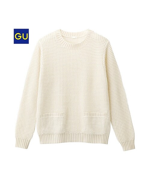 GU（ジーユー）の「（GU）ポケ付きプルオーバー（長袖）（WOMEN ⁄ ニット・レディース・BLUE/NAVY/OFF WHITE/PINK/YELLOW/BLACK・S/L/XL/M）」の2枚目の写真