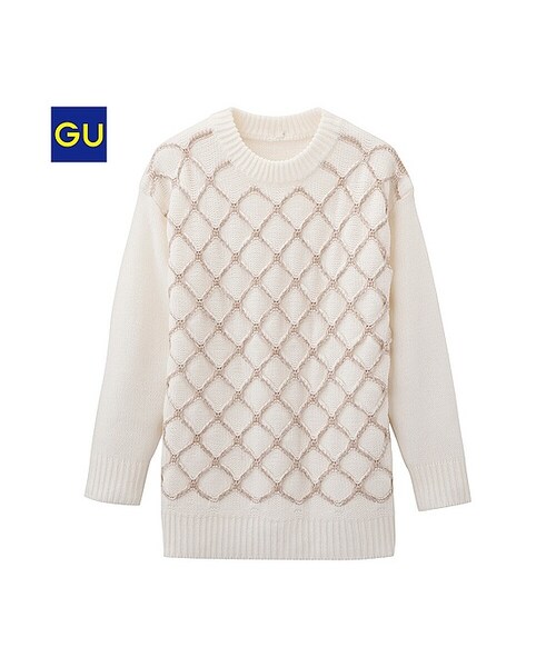 GU（ジーユー）の「（GU）ジオメトリックパターンセーター（長袖）（WOMEN ⁄ ニット・レディース・BLACK/WINE/OFF WHITE・L/S/XL/M）」の2枚目の写真
