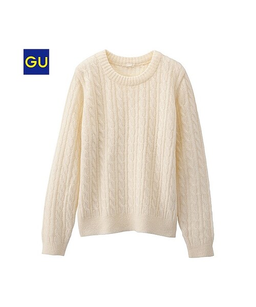 GU（ジーユー）の「（GU）ミニケーブルセーター（長袖）Ａ（WOMEN ⁄ ニット・レディース・YELLOW/DARK GRAY/NAVY/OFF WHITE/PINK・M/S/L/XL）」の2枚目の写真