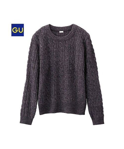 GU（ジーユー）の「（GU）ミニケーブルセーター（長袖）Ａ（WOMEN ⁄ ニット・レディース・YELLOW/DARK GRAY/NAVY/OFF WHITE/PINK・M/S/L/XL）」の3枚目の写真