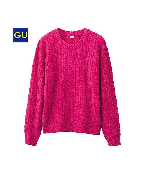 GU（ジーユー）の「（GU）ミニケーブルセーター（長袖）Ａ（WOMEN ⁄ ニット・レディース・YELLOW/DARK GRAY/NAVY/OFF WHITE/PINK・M/S/L/XL）」の5枚目の写真