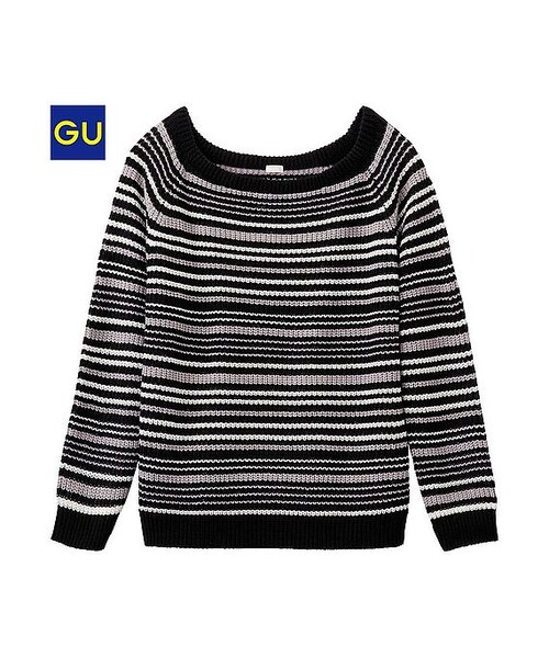 GU（ジーユー）の「（GU）ワイドネックボーダーセーター（長袖）（WOMEN ⁄ ニット・レディース・BLUE/GRAY/GREEN/BEIGE・L/M/XL/S）」の2枚目の写真