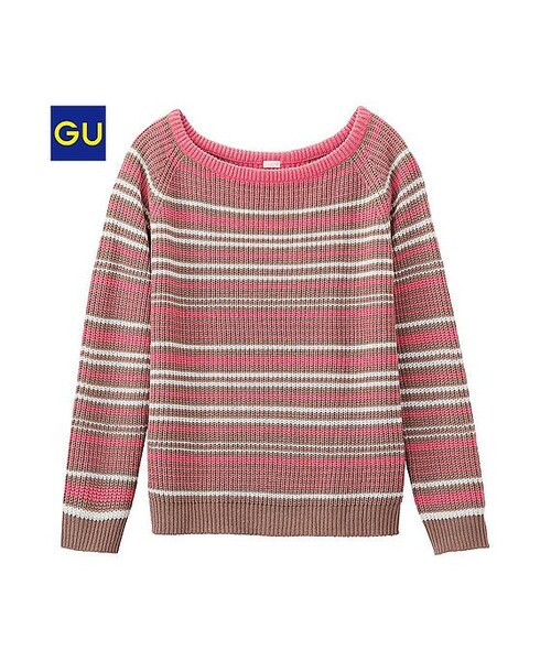 GU（ジーユー）の「（GU）ワイドネックボーダーセーター（長袖）（WOMEN ⁄ ニット・レディース・BLUE/GRAY/GREEN/BEIGE・L/M/XL/S）」の3枚目の写真