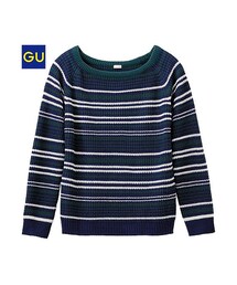 GU | （GU）ワイドネックボーダーセーター（長袖）(トップス)