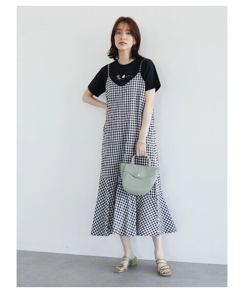 Green Parks(グリーンパークス)の「・ELENCARE DUE ギンガムキャミワンピース(ワンピース/ドレス・ブラック/ライムグリーン/サックスブルー・F)」の2枚目の写真