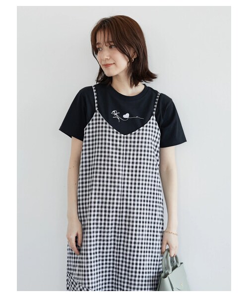 Green Parks(グリーンパークス)の「・ELENCARE DUE ギンガムキャミワンピース(ワンピース/ドレス・ブラック/ライムグリーン/サックスブルー・F)」の6枚目の写真