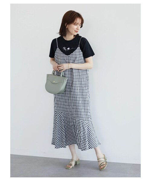 Green Parks(グリーンパークス)の「・ELENCARE DUE ギンガムキャミワンピース(ワンピース/ドレス・ブラック/ライムグリーン/サックスブルー・F)」の1枚目の写真