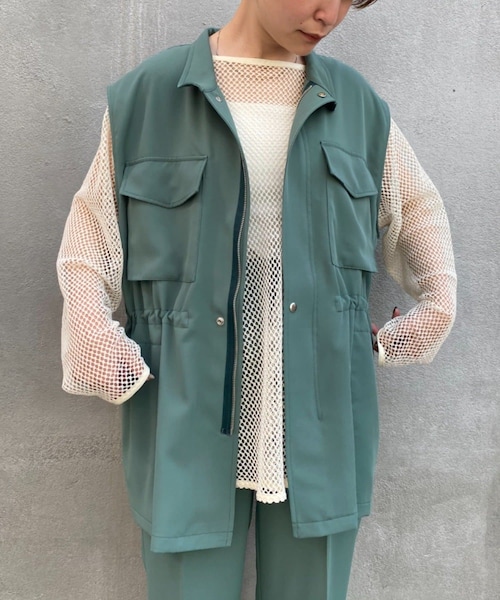 CIAOPANIC（チャオパニック）の「パンツとセットアップ可、ミリタリーベスト（ベスト・レディース・アイボリー/グリーン・F）」の2枚目の写真