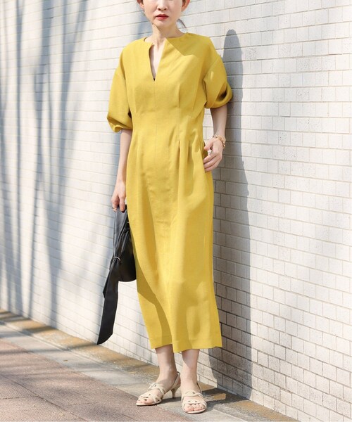 VERMEIL par iena（ヴェルメイユパーイエナ）の「《予約》バスケットウエストシェイプ ワンピース（その他・グリーン/36/38/40）」の3枚目の写真