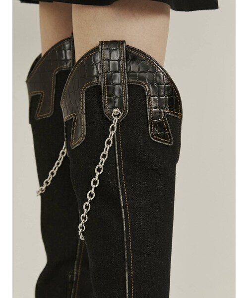 POOLDEロングブーツBoots Black 38 pameo pose Amazon.com | feetquake Women's Knee High Boots Block Metal