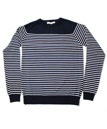 A | BYKURO バイクロ Merino Wool border crew neck sweater - Navy(Tシャツ/カットソー)