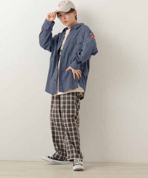 DOUBLE NAME（ダブルネーム）の「チェックゆるテーパードパンツ（パンツ・レディース・クロ/グリーン/グレー・FREE）」の18枚目の写真