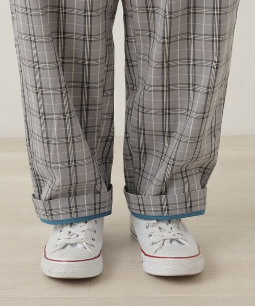 DOUBLE NAME（ダブルネーム）の「チェックゆるテーパードパンツ（パンツ・レディース・クロ/グリーン/グレー・FREE）」の14枚目の写真