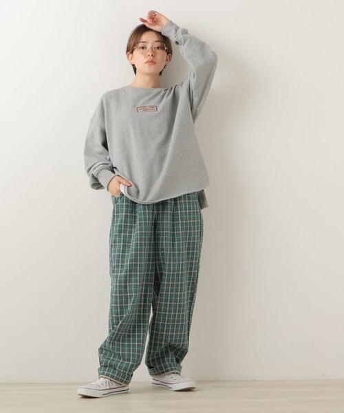 DOUBLE NAME（ダブルネーム）の「チェックゆるテーパードパンツ（パンツ・レディース・クロ/グリーン/グレー・FREE）」の21枚目の写真